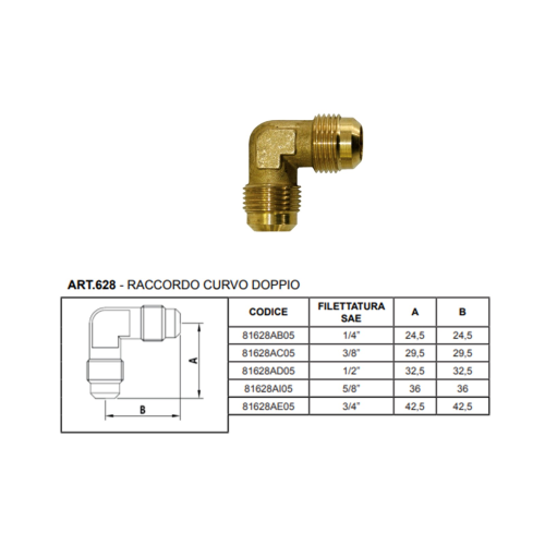 Raccordo a stringere curvo doppio  mm gomito 90° impianti refrigerazione e condizionamento